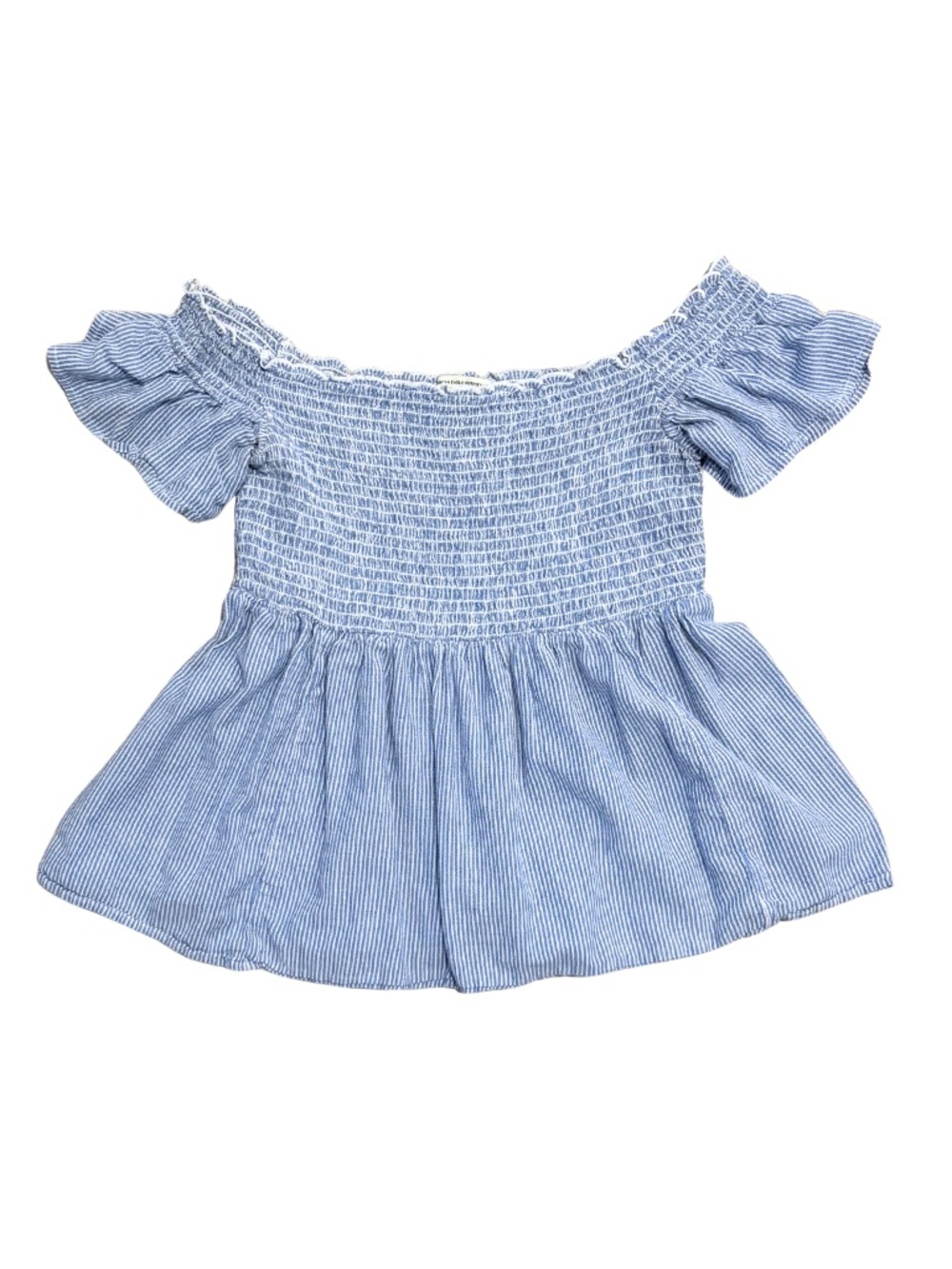 American Eagle Off Shoulder Smocked Babydoll Top Blue Stripe Boho Y2K
